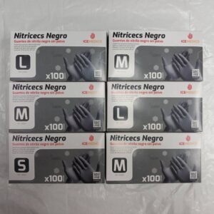 [6 uds] Guantes de nitrilo negros sin polvo de 100 unid